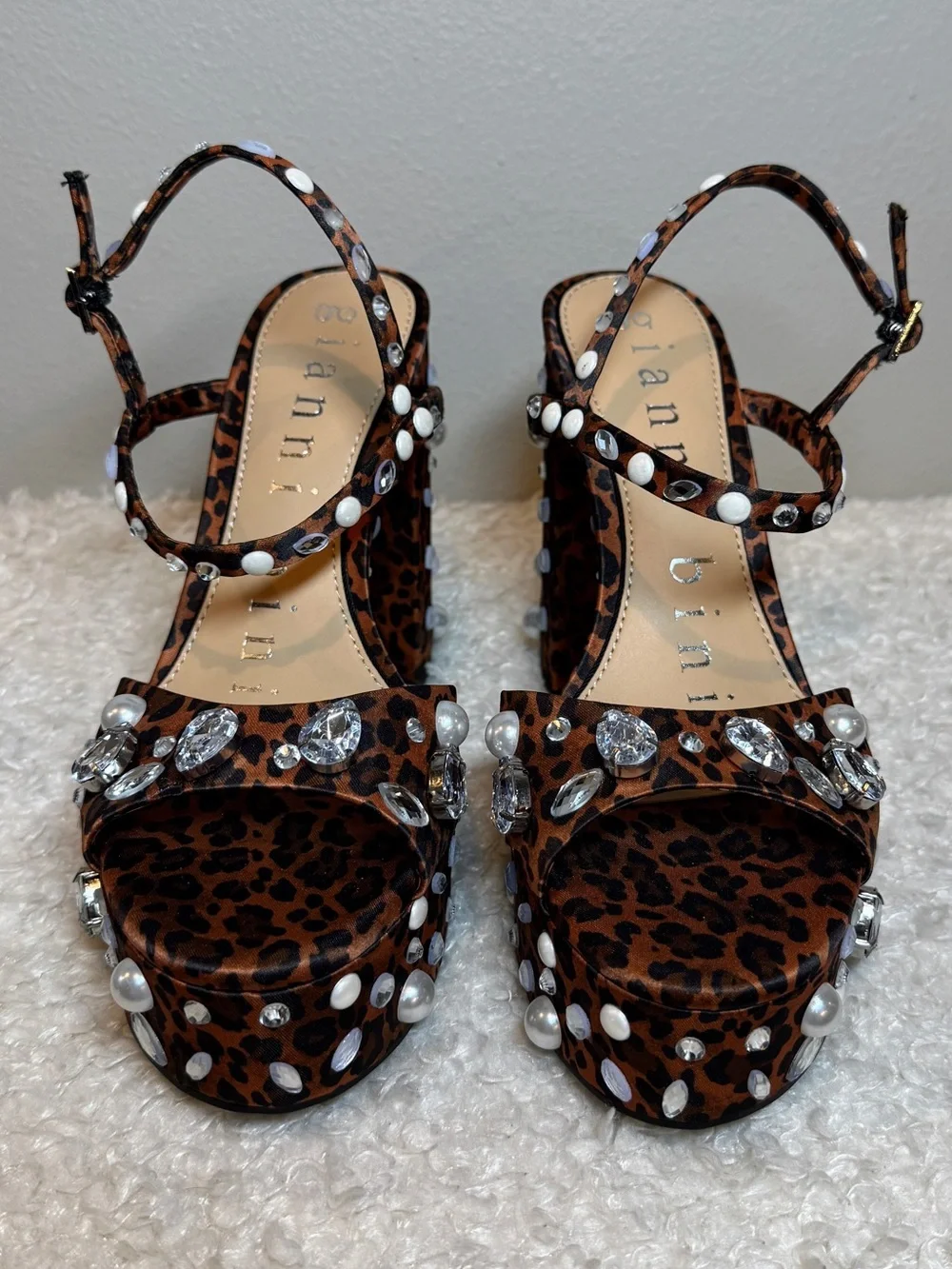Gianni Bini Leopard Jewel Ornamented Platform Sandals